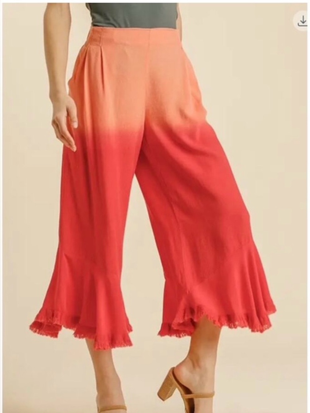 Umgee M NWT Ombre orange cropped flowing linen blend beachy Wide Leg Crop Pants